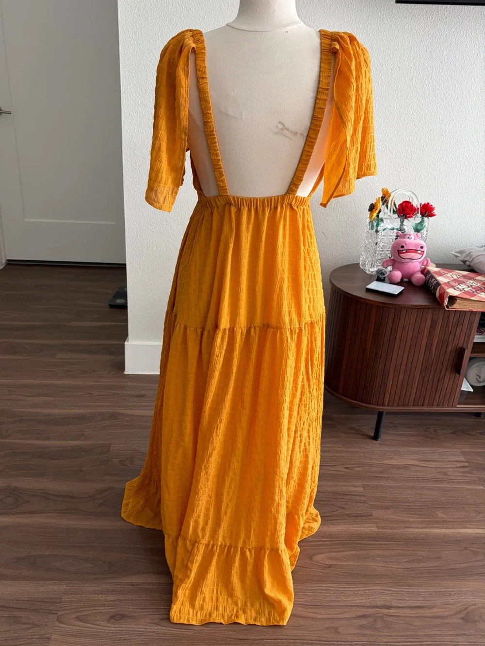 Sunflower Yellow Plunging Butterfly Sleeve Maxi Dress BOHO - Picture 3 of 12